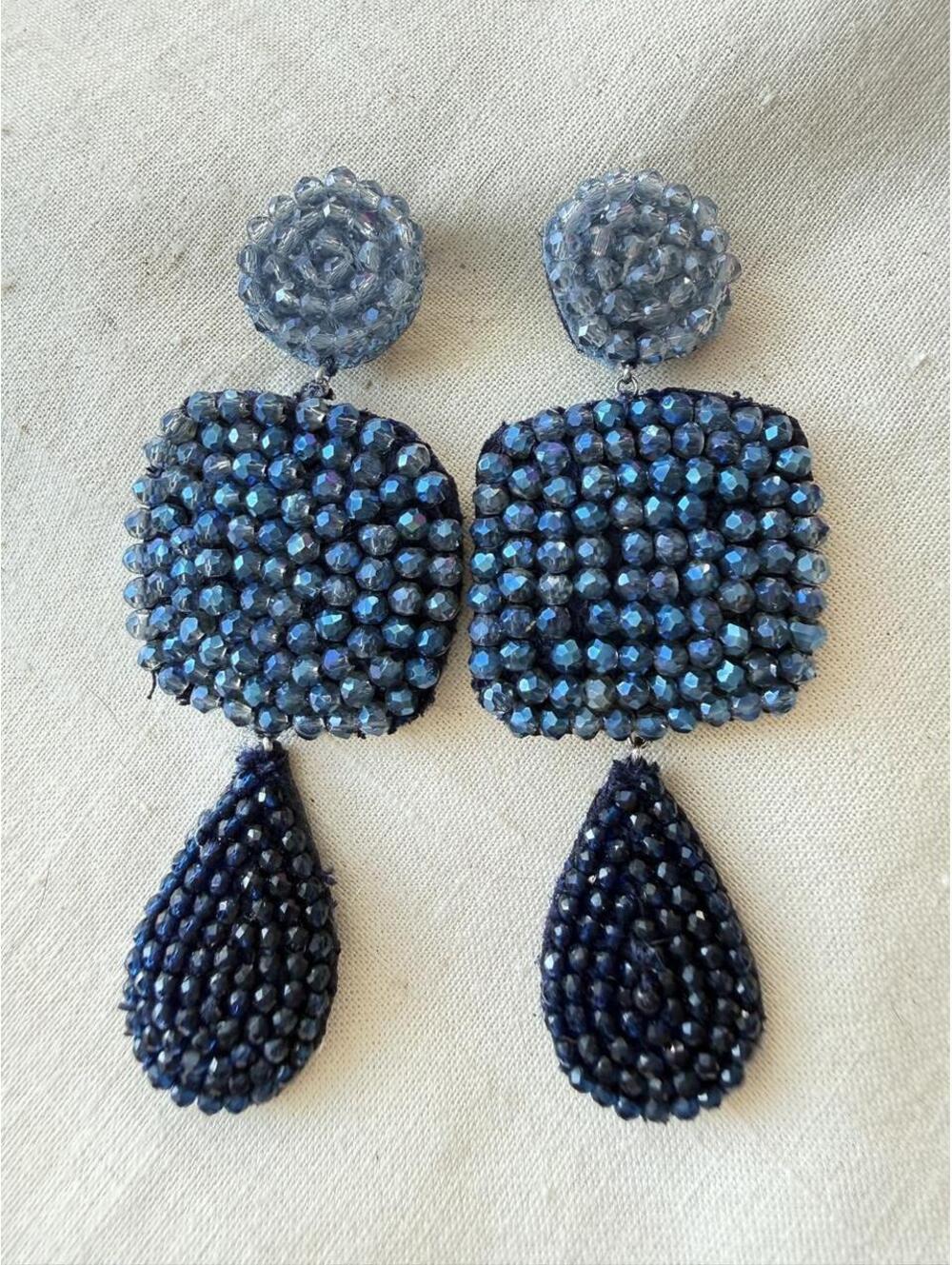 Oversized Navy Blue Faceted Bead Statement Drop Earrings